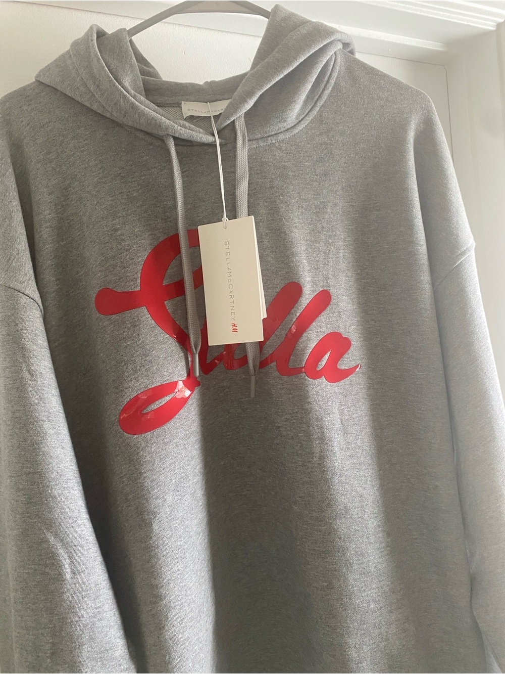 H&M x Stella McCartney Gray Hoodie with Red Script Logo